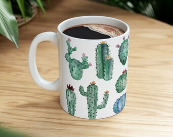 Cactus Mug Aesthetic Gift for Cactus Lover Coffee Mug for Friend Gift Watercolor Cactus Mug for Plant Lover