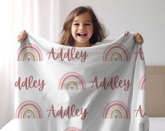 Personalized Blanket for Kid Birthday Gift Rainbow Blanket Custom Name Toddler Blanket Gift for Granddaughter Rainbow Blanket Customized