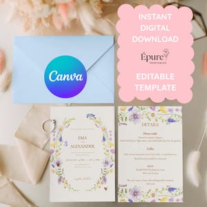 Wedding Invitation Template Editable Floral Invite Card Instant Download Rustic Garden Style