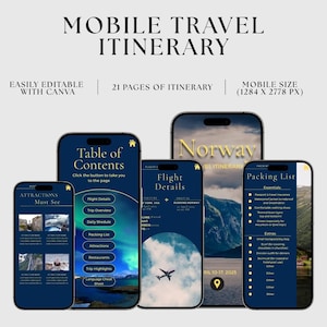 7-Day Travel Itinerary: Mobile Travel Planner, Editable Canva Guide (Digital Download)
