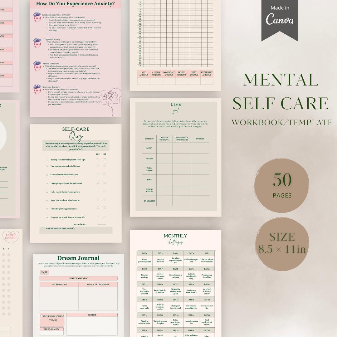 Self Care Journal Digital Wellness Planner Gratitude Tracker Canva ...