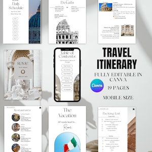 Travel Itinerary Template, Mobile Travel Planner, Editable Italy Travel Guide, Traveling Guide Editable in Canva