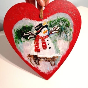 Christmas Motives Hand Painted Wooden Heart, Wooden Ornaments, Christmas Gift