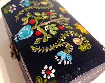 Eastern European Painted Wooden Box,  Keepsake Memory Box, Wooden Memory Box