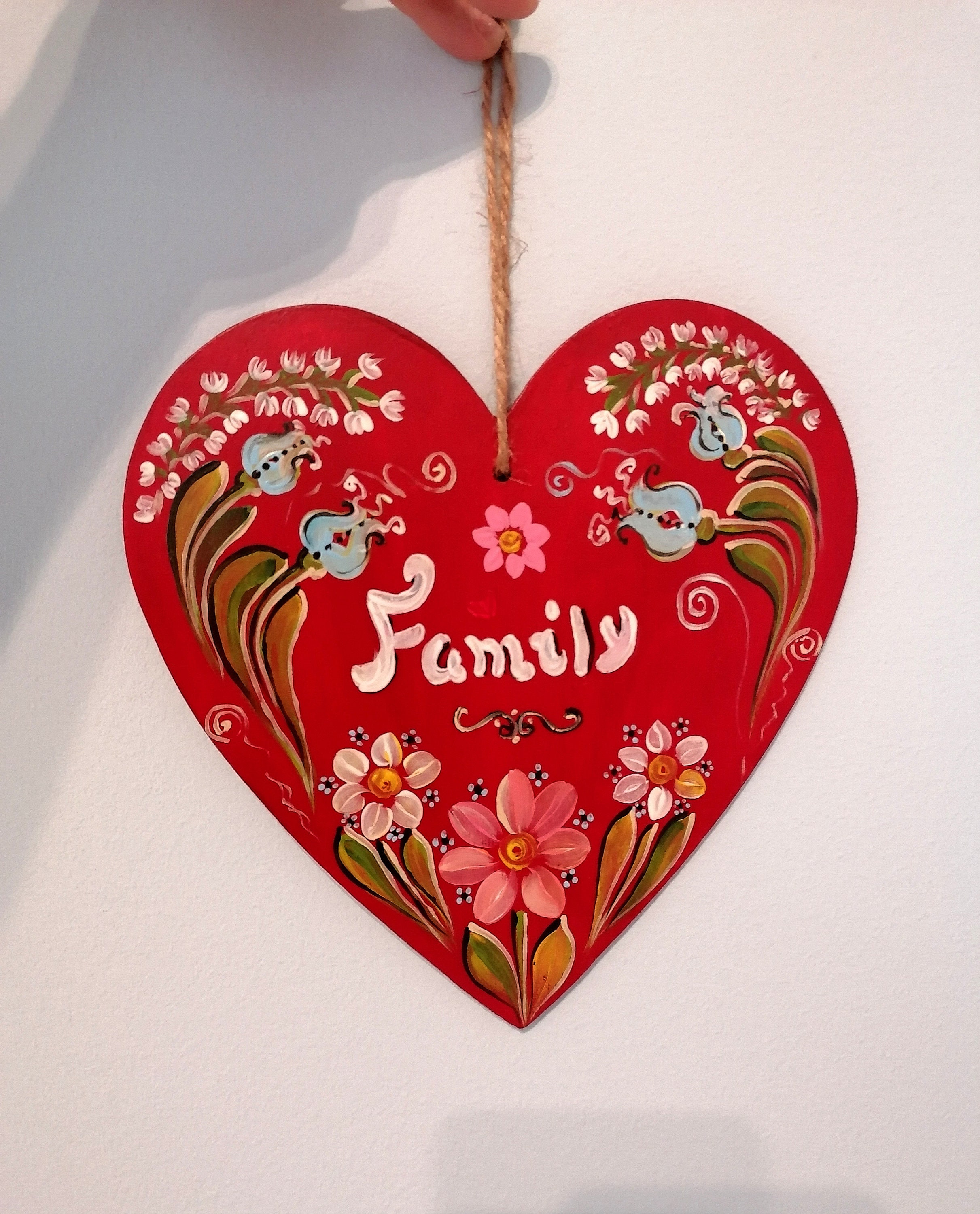 European Art Hand Painted Wooden Heart, Wooden Ornaments, Birthday Gift