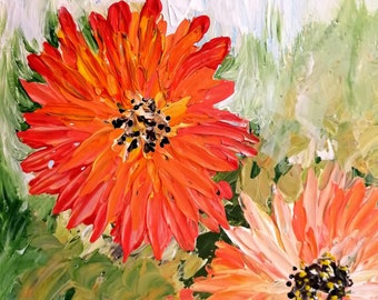 Pintura acrílica abstracta de flores, arte floral texturizado para pared, sin marco