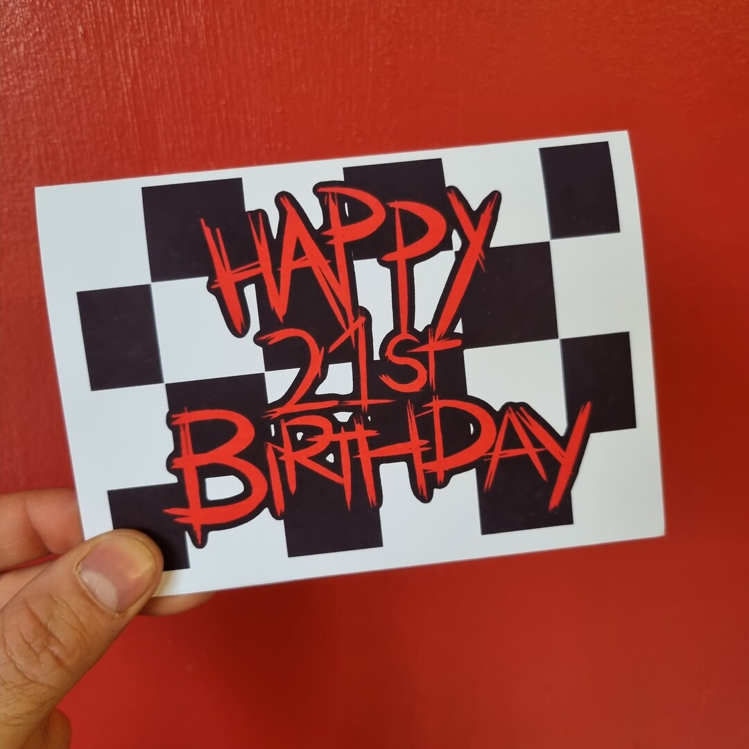 Personalised Age Emo Happy Birthday Card With Envelope Checkerboard Etsy