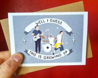 Blink 182 - Growing Up - A6 Greetings Card - Birthday Card - Illustration - Pop Punk - Emo - Gift