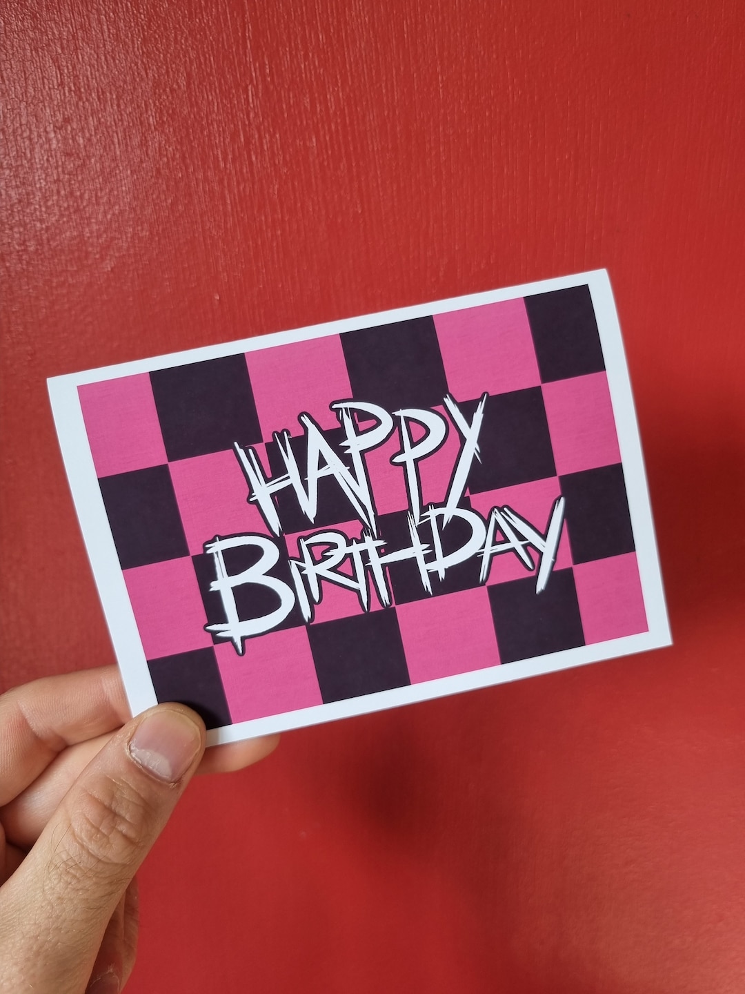 Emo Happy Birthday Card Checkerboard & Pink Etsy