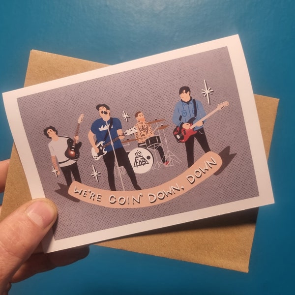 Fall Out Boy Pop Punk Portrait - Sugar We're Goin' Down A6 Greetings Card - Birthday Card - Illustration - Emo - Gift