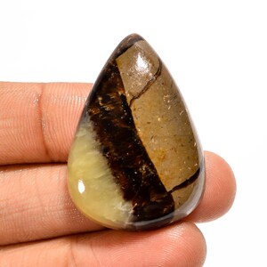 Cabochon septarian jaune naturel en forme de poire, pierre septarienne, 37X26X8 mm, pierre septarienne en vrac, cristal septarien jaune pour la fabrication de bijoux