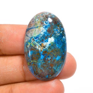 Natural Azurite Cabochon Loose Gemstone, Oval Shape Beautiful Azurite Gemstone 32X20X7 mm 40 Carat Azurite Crystal Stone For Making Jewelry
