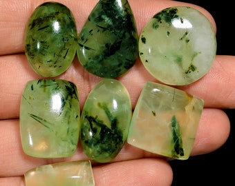 Natural Prehnite Lot 18X18 23X15 mm 169 Carat Mix Shape Prehnite Gemstone Lot 9 Pieces Lot Prehnite Cabochon Lot For Making Jewelry