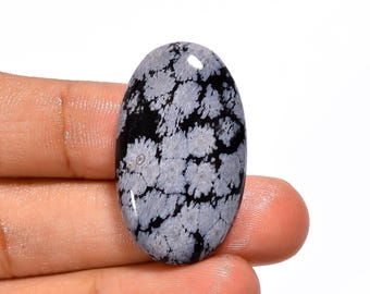 Natural Snowflake Obsidian Gemstone Beautiful Oval Shape Snowflake Obsidian Crystal Loose Stone 33X20X6 mm 31 Carat For Making Jewelry