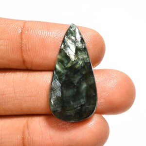 Natural Seraphinite Cabochon, Pear Shape Seraphinite Gemstone, 29X15X5 mm 15 Carat Seraphinite Crystal Stone For Making Jewelry