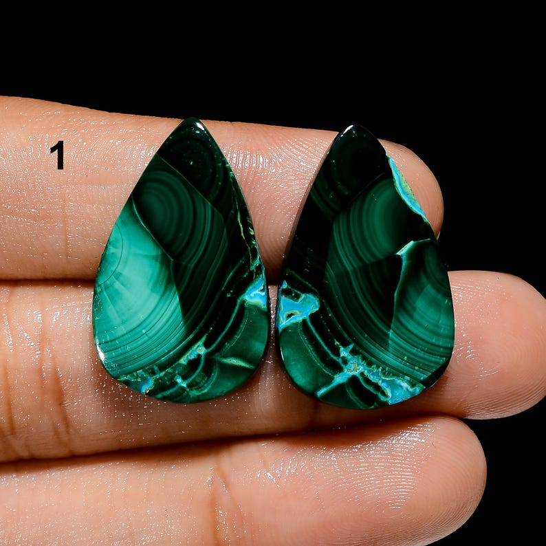 Natural Chrysocolla Malachite Pair, Malachite Chrysocolla Gemstone Pair Chrysocolla Malachite Cabochon Pair Stone Pair For Making Earrings image 1