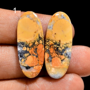 Paire de pierres précieuses naturelles en jaspe de Maligano Paire de cristaux de jaspe de Maligano pour la fabrication de boucles d'oreilles (comme sur la photo)