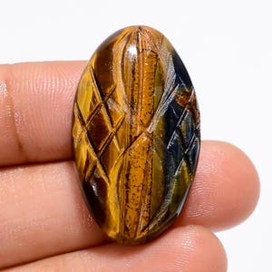 Natürlicher geschnitzter Tigerauge Edelstein, 32X18X6 mm 32 Karat Tigerauge Oval Form Cabochon Tigerauge Stein, loser Edelstein, für die Herstellung von Schmuck