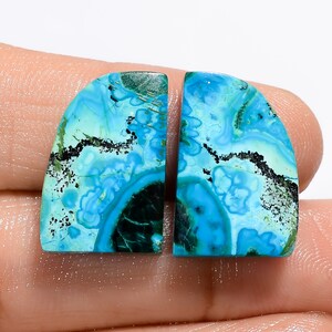 Paire de chrysocolle naturelle et malachite cabochon en vrac 19 x 13 x 4 mm, 23 carats, forme fantaisie, malachite, chrysocolle, pierre précieuse pour la fabrication de boucles d'oreilles