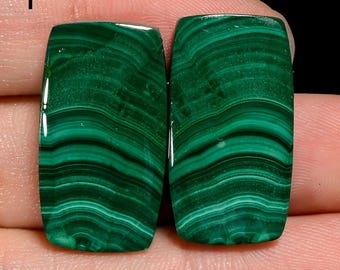 Natural Malachite Cabochon Loose Gemstone Pair Birthstone Malachite Pair Malachite Gemstone, Malachite Stone For Making Earrings As Picture