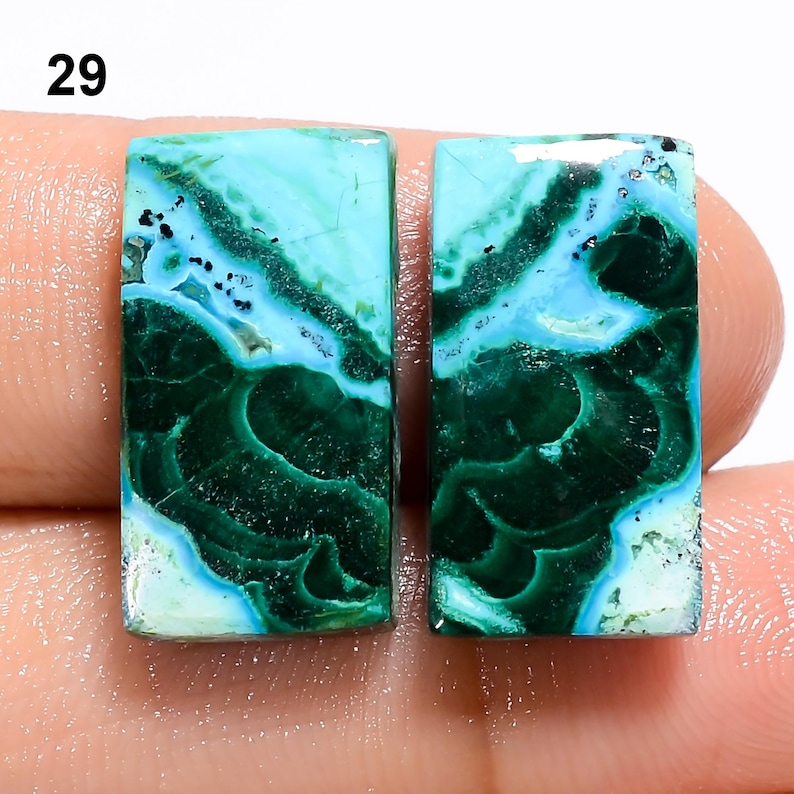 Natural Chrysocolla Malachite Pair, Malachite Chrysocolla Gemstone Pair Chrysocolla Malachite Cabochon Pair Stone Pair For Making Earrings image 5
