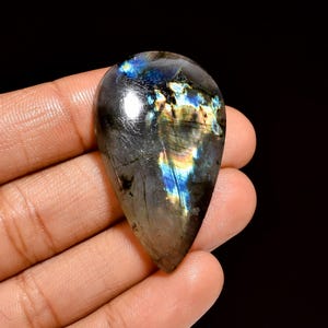 Natural Multi Labradorite Cabochon Loose Gemstone Pear Shape Labradorite Gemstone 42X26X6 mm 53 Carat Labradorite For Making Jewelry