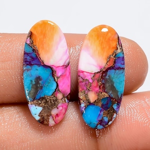 Paire de dahlias turquoises de 21 x 9 x 2 mm, petite pierre ovale, turquoise colorée