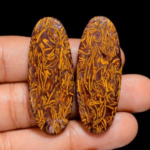 Paire de pierres précieuses en vrac en cabochon en jaspe Mariam naturel, 41 x 15 x 4 mm, forme ovale, 52 carats, paire de pierres en jaspe Mariam pour fabrication de boucles d'oreilles