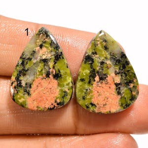 Paire d'unakite naturel Paire de pierres précieuses Unakite Paire de cabochons d'unakite pour faire des boucles d'oreilles (paires comme sur la photo