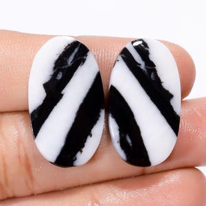 Paire de pierres précieuses en vrac cabochon en jaspe zébré naturel Paire de pierres précieuses en jaspe zèbre jaspe zèbre pour faire des boucles d'oreilles (paires comme sur la photo)
