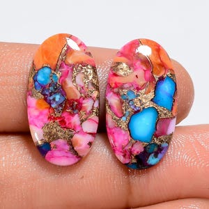 20 x 11 x 2 mm, paire de dahlias turquoise, petite forme ovale, couleur turquoise, paire de pierres