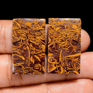 Paire de pierres précieuses en vrac en cabochon en jaspe Mariam naturel 27 x 16 x 4 mm 54 carats forme rectangle Paire de pierres en jaspe Mariam pour faire des boucles d'oreilles