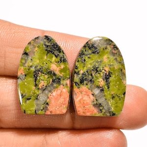 Paire d'unakite naturelle, de pierres précieuses, de forme fantaisie, de cabochons d'unakite, 23 x 16 x 4 mm, 36 carats, paire de pierres d'unakite pour faire des boucles d'oreilles