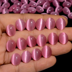 Pierre naturelle rose oeil de chat 11 x 8 mm Cristal oeil de chat rose ovale Dos plat poli taille de bague Cabochon oeil de chat rose
