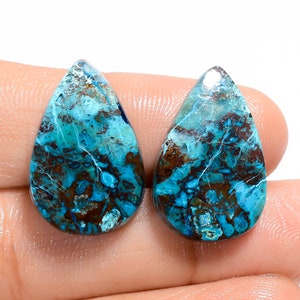 Paire de chrysocolle naturelle, paire de pierres précieuses en vrac cabochon 22 x 14 x 4 mm 26 carats forme poire paire de pierres de chrysocolle en forme de poire pour faire un cadeau de boucle d'oreille pour elle