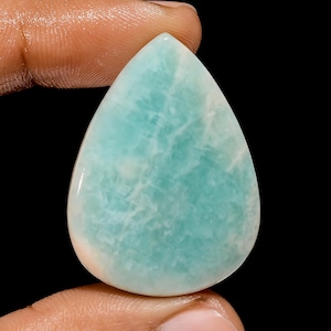 Pierre gemme lâche de cabochon de forme de poire d'amazonite naturelle pour la fabrication de bijoux taille de 50 carats 36X26X6 mm