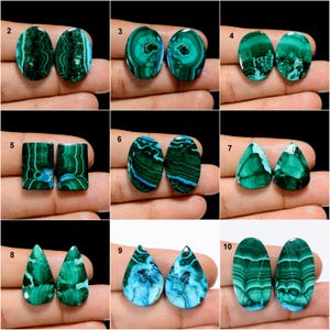 Natural Chrysocolla Malachite Pair, Malachite Chrysocolla Gemstone Pair Chrysocolla Malachite Cabochon Pair Stone Pair For Making Earrings image 2
