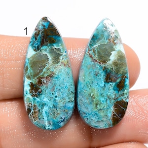 Paire de chrysocolle naturelle, paire de pierres précieuses en vrac cabochon, paire de pierres précieuses de chrysocolle de génie Belle paire de pierres précieuses de chrysocolle pour faire des boucles d'oreilles
