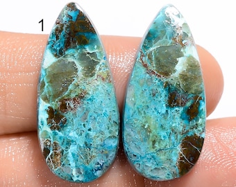Natural Chrysocolla Pair, Cabochon Loose Gemstone Pair, Genius Chrysocolla Stone Pair Beautiful Chrysocolla Gemstone Pair For Making Earring