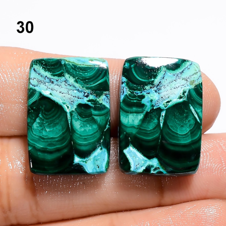 Natural Chrysocolla Malachite Pair, Malachite Chrysocolla Gemstone Pair Chrysocolla Malachite Cabochon Pair Stone Pair For Making Earrings image 6