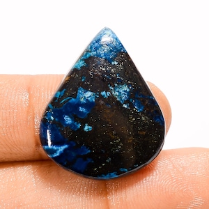 Natural Azurite Cabochon Loose Gemstone, Pear Shape Beautiful Azurite Gemstone 26X21X5 mm 32 Carat Azurite Crystal Stone For Making Jewelry