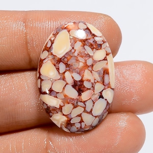 Brèche de chert naturel, forme ovale, cabochon de brèche de chert, 28X19X5 mm, cristal de guérison en pierre en vrac pour la fabrication de bijoux