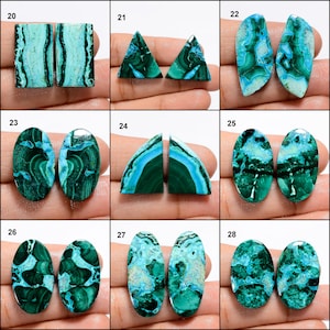 Natural Chrysocolla Malachite Pair, Malachite Chrysocolla Gemstone Pair Chrysocolla Malachite Cabochon Pair Stone Pair For Making Earrings image 4