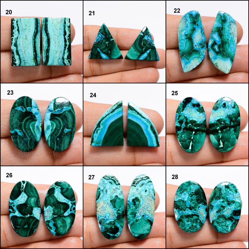 Natural Chrysocolla Malachite Pair, Malachite Chrysocolla Gemstone Pair Chrysocolla Malachite Cabochon Pair Stone Pair For Making Earrings image 4