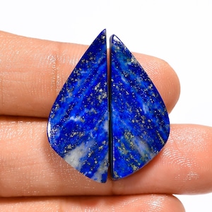 Paire de cabochons en lapis-lazuli naturel, pierres précieuses en lapis-lazuli, 27 x 11 x 3 mm, 22 carats, belle forme fantaisie, paire de lapis lazuli pour faire des boucles d'oreilles