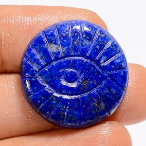 Oeil de lapis-lazuli naturel, forme ronde, cabochon de lapis-lazuli sculpté, 23 x 23 x 5 mm, 27 carats, pierre sculptée de lapis lazuli bleu