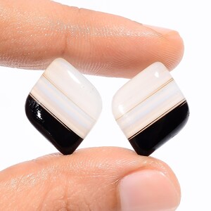 Paire d'agates du Botswana noires naturelles Cabochon Paire de pierres précieuses en vrac Paire de pierres d'agate du Botswana noires pour faire des boucles d'oreilles