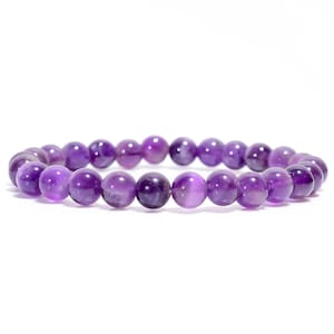 Natural Amethyst Bracelet 8 mm Beads Bracelet Purple Beads Bracelet Amethyst Beads Bracelet Stretchable Hand Jewelry Beads Bracelet