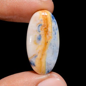 Natural Blue Scheelite Gemstone, Oval Shape Blue Scheelite Crystal 25X13X4 mm 14 Carat Scheelite Cabochon Scheelite Stone For Making Jewelry