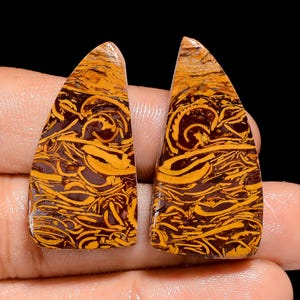 Paire de pierres précieuses en vrac en cabochon en jaspe Mariam naturel, 32 x 16 x 3 mm, 54 carats, forme fantaisie, paire de pierres en jaspe Mariam pour faire des boucles d'oreilles